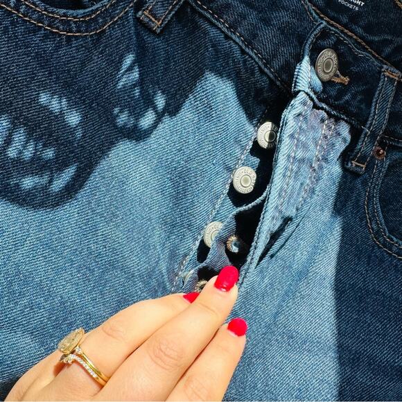 NEW OLD NAVY Blue Distressed High Waisted Button Fly Straight Leg Denim Jeans 8 - Picture 6 of 13